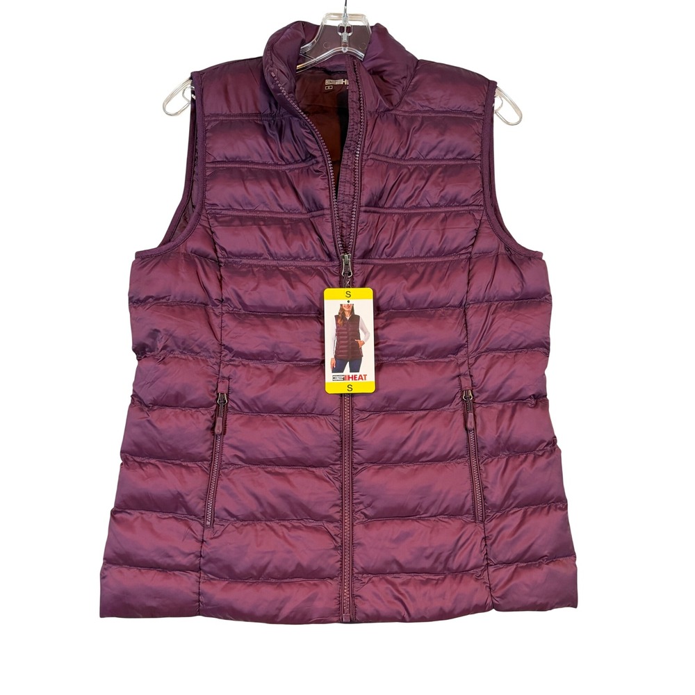 32 Degrees Heat Womens Puffer Vest Dark Purple Quilted Full Zip •S• Gorpcore
